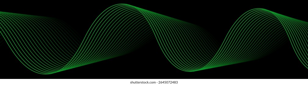 Abstract background with lines and waves. Web banner size. Element for design isolated. Vector background for brochure, booklet, flyer, poster. Green and black gradient