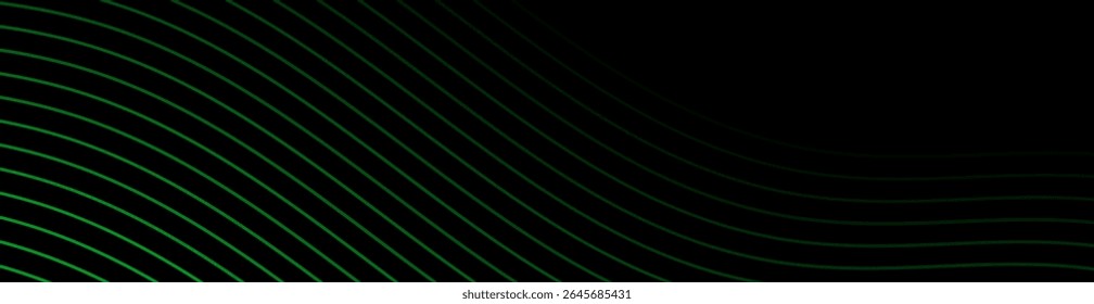 Abstract background with lines and waves. Web banner size. Element for design isolated. Vector background for brochure, booklet, flyer, poster. Green and black gradient