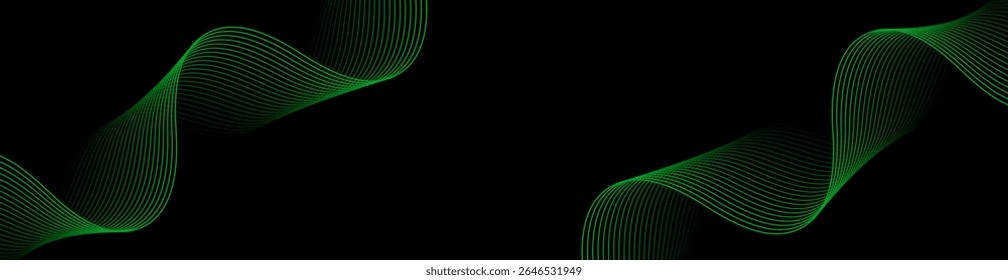Abstract background with lines and waves. Web banner size. Element for design isolated. Vector background for brochure, booklet, flyer, poster. Green and black gradient