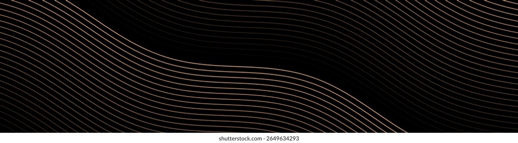 Abstract background with lines and waves. Web banner size. Element for design isolated. Vector background for brochure, booklet, flyer, poster. Orange and black gradient