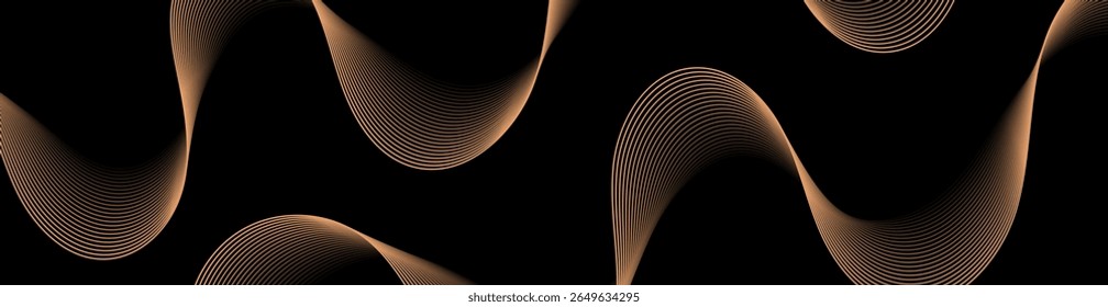 Abstract background with lines and waves. Web banner size. Element for design isolated. Vector background for brochure, booklet, flyer, poster. Orange and black gradient