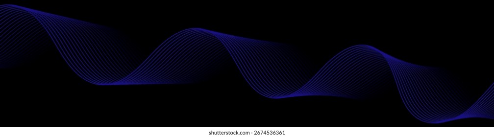Abstract background with lines and waves. Web banner size. Element for design isolated. Vector background for brochure, booklet, flyer, poster. Blue and black gradient