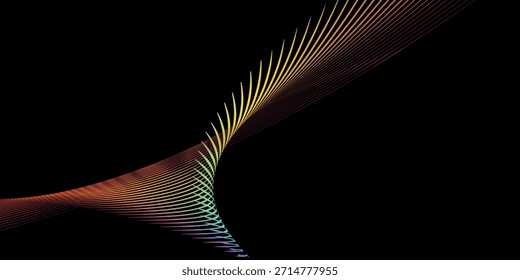 Fundo abstrato com linhas e ondas. Tamanho do banner da Web. Elemento isolado do design. Fundo vetorial para brochura, livreto, folheto, cartaz. Gradiente colorido e preto

