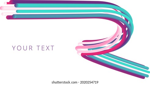 Abstract background with liquid 3D bright gradient R-letter shape. Template design for cover, poster, landing page, flyer, presentation, postcard, banner, advertising, identity. Vector eps 8