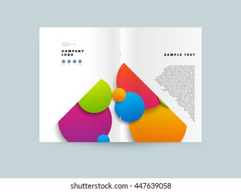 Abstract Background with Liquid Bubbles Shapes, Brochure Template Layout for Annual Report or Business Design. A4 Booklet. Circle Structures. Vector Illustration.