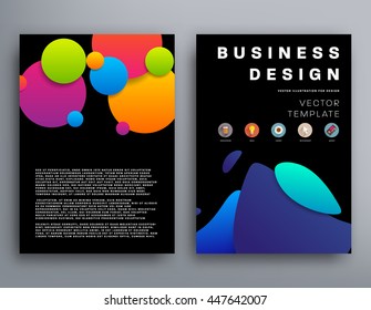 Abstract Background with Liquid Bubbles Shapes, Brochure Template Layout for Annual Report or Business Design. A4 Booklet. Circle Structures. Vector Illustration.