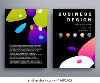 Abstract Background with Liquid Bubbles Shapes, Brochure Template Layout for Annual Report or Business Design. A4 Booklet. Circle Structures. Vector Illustration.
