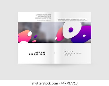 Abstract Background with Liquid Bubbles Shapes, Brochure Template Layout for Annual Report or Business Design. A4 Booklet. Circle Structures. Vector Illustration.