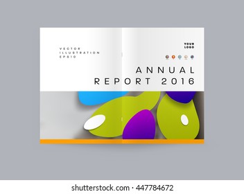 Abstract Background with Liquid Bubbles Shapes, Brochure Template Layout for Annual Report or Business Design. A4 Booklet. Circle Structures. Vector Illustration.