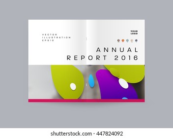 Abstract Background with Liquid Bubbles Shapes, Brochure Template Layout for Annual Report or Business Design. A4 Booklet. Circle Structures. Vector Illustration.