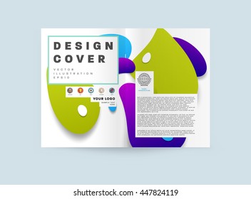 Abstract Background with Liquid Bubbles Shapes, Brochure Template Layout for Annual Report or Business Design. A4 Booklet. Circle Structures. Vector Illustration.