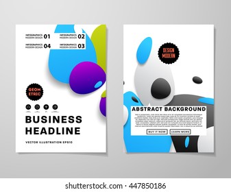 Abstract Background with Liquid Bubbles Shapes, Brochure Template Layout for Annual Report or Business Design. A4 Booklet. Circle Structures. Vector Illustration.