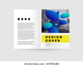 Abstract Background with Liquid Bubbles Shapes, Brochure Template Layout for Annual Report or Business Design. A4 Booklet. Circle Structures. Vector Illustration.