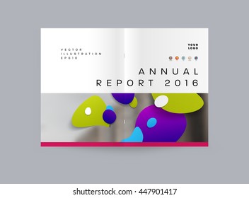 Abstract Background with Liquid Bubbles Shapes, Brochure Template Layout for Annual Report or Business Design. A4 Booklet. Circle Structures. Vector Illustration.