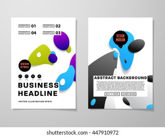 Abstract Background with Liquid Bubbles Shapes, Brochure Template Layout for Annual Report or Business Design. A4 Booklet. Circle Structures. Vector Illustration.