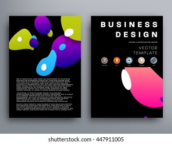 Abstract Background with Liquid Bubbles Shapes, Brochure Template Layout for Annual Report or Business Design. A4 Booklet. Circle Structures. Vector Illustration.