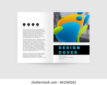 Abstract Background with Liquid Bubbles Shapes, Brochure Template Layout for Annual Report or Business Design. A4 Booklet. Circle Structures. Vector Illustration.
