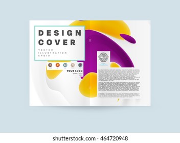 Abstract Background with Liquid Bubbles Shapes, Brochure Template Layout for Annual Report or Business Design. A4 Booklet. Circle Structures. Vector Illustration.