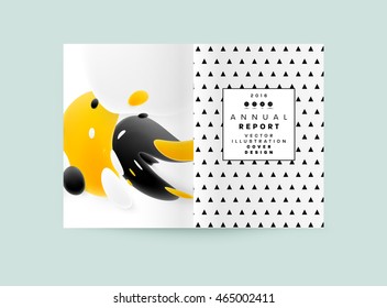 Abstract Background with Liquid Bubbles Shapes, Brochure Template Layout for Annual Report or Business Design. A4 Booklet. Circle Structures. Vector Illustration.