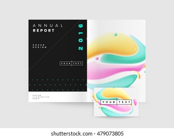 Abstract Background with Liquid Bubbles Shapes, Brochure Template Layout for Annual Report or Business Design. A4 Booklet. Circle Structures. Vector Illustration.