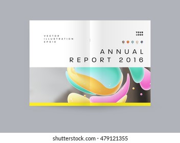 Abstract Background with Liquid Bubbles Shapes, Brochure Template Layout for Annual Report or Business Design. A4 Booklet. Circle Structures. Vector Illustration.