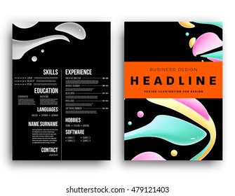Abstract Background with Liquid Bubbles Shapes, Brochure Template Layout for Annual Report or Business Design. A4 Booklet. Circle Structures. Vector Illustration.