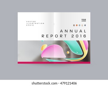 Abstract Background with Liquid Bubbles Shapes, Brochure Template Layout for Annual Report or Business Design. A4 Booklet. Circle Structures. Vector Illustration.