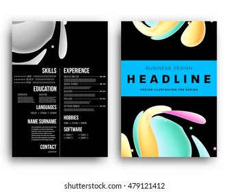 Abstract Background with Liquid Bubbles Shapes, Brochure Template Layout for Annual Report or Business Design. A4 Booklet. Circle Structures. Vector Illustration.