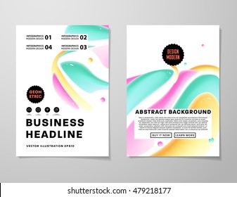 Abstract Background with Liquid Bubbles Shapes, Brochure Template Layout for Annual Report or Business Design. A4 Booklet. Circle Structures. Vector Illustration.