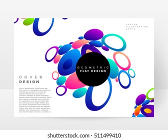 Abstract Background with Liquid Bubbles Shapes, Brochure Template Layout for Annual Report or Business Design. A4 Booklet. Circle Structures. Vector Illustration.