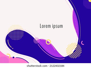 Abstract background liquid dynamic waves and organic shapes forms pattern with geometric circles, lines elements on white background. Vector illustration