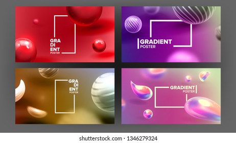Abstract Background Liquid Fluid Set Vector. Curve Minimalism. Decoration Smooth. Blurred Print. Elements Concept. Dynamic Art. Web Science Brochure. 3D Realistic Illustration