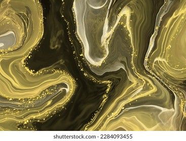 Abstract background with a liquid marble design and gold glitter elements