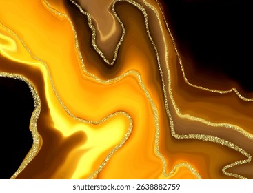 Abstract background with a liquid marble design with sparkling gold glitter