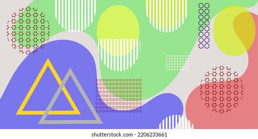 Abstract background liquid organic form dynamic circles. Simple graphic design element vector set. Geometric Memphis Design. Modern abstract background. Colorful Trend Neo Memphis geometric pattern. 