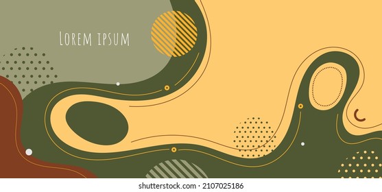 Abstrakter Hintergrund Flüssigkeit organischen Formen dynamische Wellen und Kreise, Linien auf gelbem Hintergrund. Vektorgrafik