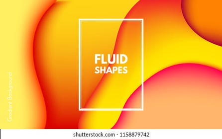 Abstract Background with Liquid Shapes. Trendy Gradients in Yellow Colors. 3d Abstract Flow Poster. Eps10 Vector Illustration. Fluid Shapes Composition. Abstract Background with Glow Effect for Cover.