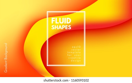 Abstract Background with Liquid Shapes. Trendy Gradients in Yellow Colors. 3d Abstract Flow Poster. Eps10 Vector Illustration. Fluid Shapes Composition. Abstract Background with Glow Effect for Cover.