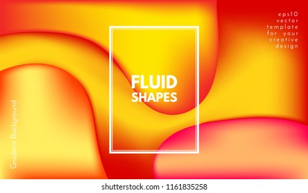 Abstract Background with Liquid Shapes. Trendy Gradients in Yellow Colors. 3d Abstract Flow Poster. Eps10 Vector Illustration. Fluid Shapes Composition. Abstract Background with Glow Effect for Cover.