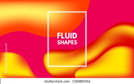 Abstract Background with Liquid Shapes. Trendy Gradients in Yellow Colors. 3d Abstract Flow Poster. Eps10 Vector Illustration. Fluid Shapes Composition. Abstract Background with Glow Effect for Cover.