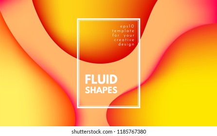 Abstract Background with Liquid Shapes. Trendy Gradients in Yellow Colors. 3d Abstract Flow Poster. Eps10 Vector Illustration. Fluid Shapes Composition. Abstract Background with Glow Effect for Cover.