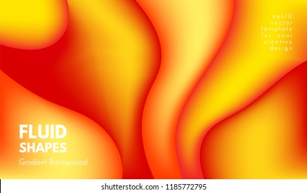 Abstract Background with Liquid Shapes. Trendy Gradients in Yellow Colors. 3d Abstract Flow Poster. Eps10 Vector Illustration. Fluid Shapes Composition. Abstract Background with Glow Effect for Cover.