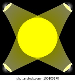 Abstract background lit by four spotlights