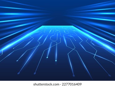 Abstract background, long circuit lines interconnected. Refers to the concept of a technology connection path that expands and transmits data at a fast speed. Make business run smoothly and grow.