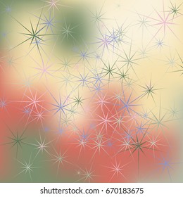 Abstract Background with Long Ray Stars Chaotically Scattered on Gradient Background. Bright Pattern