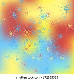 Abstract Background with Long Ray Stars Chaotically Scattered on Gradient Background. Bright Pattern