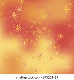 Abstract Background with Long Ray Stars Chaotically Scattered on Gradient Background. Bright Pattern