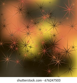 Abstract Background with Long Ray Stars Chaotically Scattered on Gradient Background. Bright Pattern