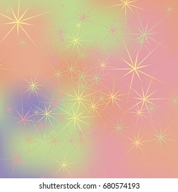 Abstract Background with Long Ray Stars Chaotically Scattered on Gradient Background. Bright Pattern