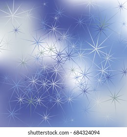 Abstract Background with Long Ray Stars Chaotically Scattered on Gradient Background. Bright Pattern